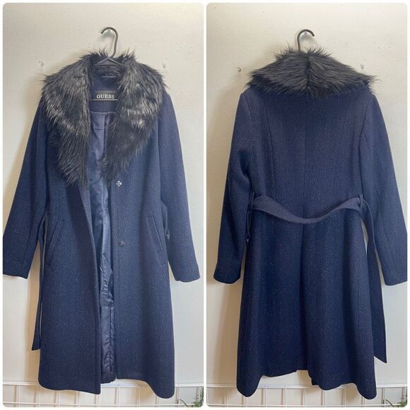 Guess - Faux-Fur-Collar Belted Walker Coat - Picture 3 of 9